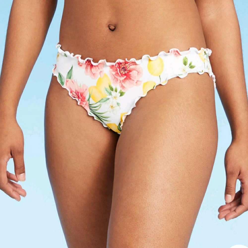 Shade & Shore Floral Bikini Bottom - White, Yellow, Pink